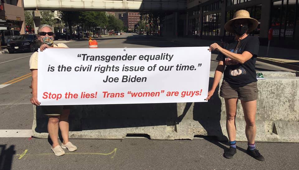 Kerri Bruss and Thistle Pettersen protest at the 2020 Democratic National Convention in Milwaukee